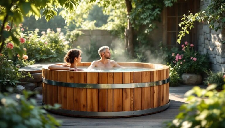 Bain nordique fait maison artisanal pour détente en plein air