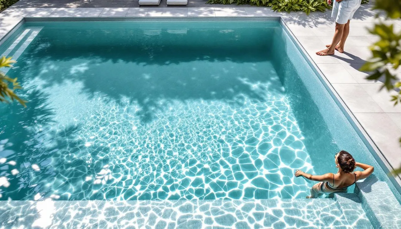 Couleur de l'eau de piscine gris claire avec teinte argentée visible