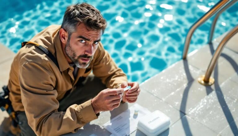 Piscine avec trop de chlore et excès de désinfectant visible