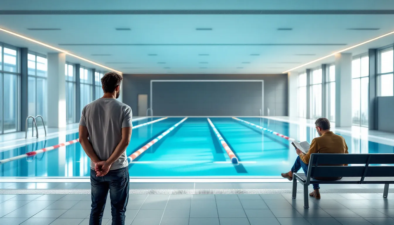 Vue de la piscine de Saint Germain en Laye, bassin aquatique moderne