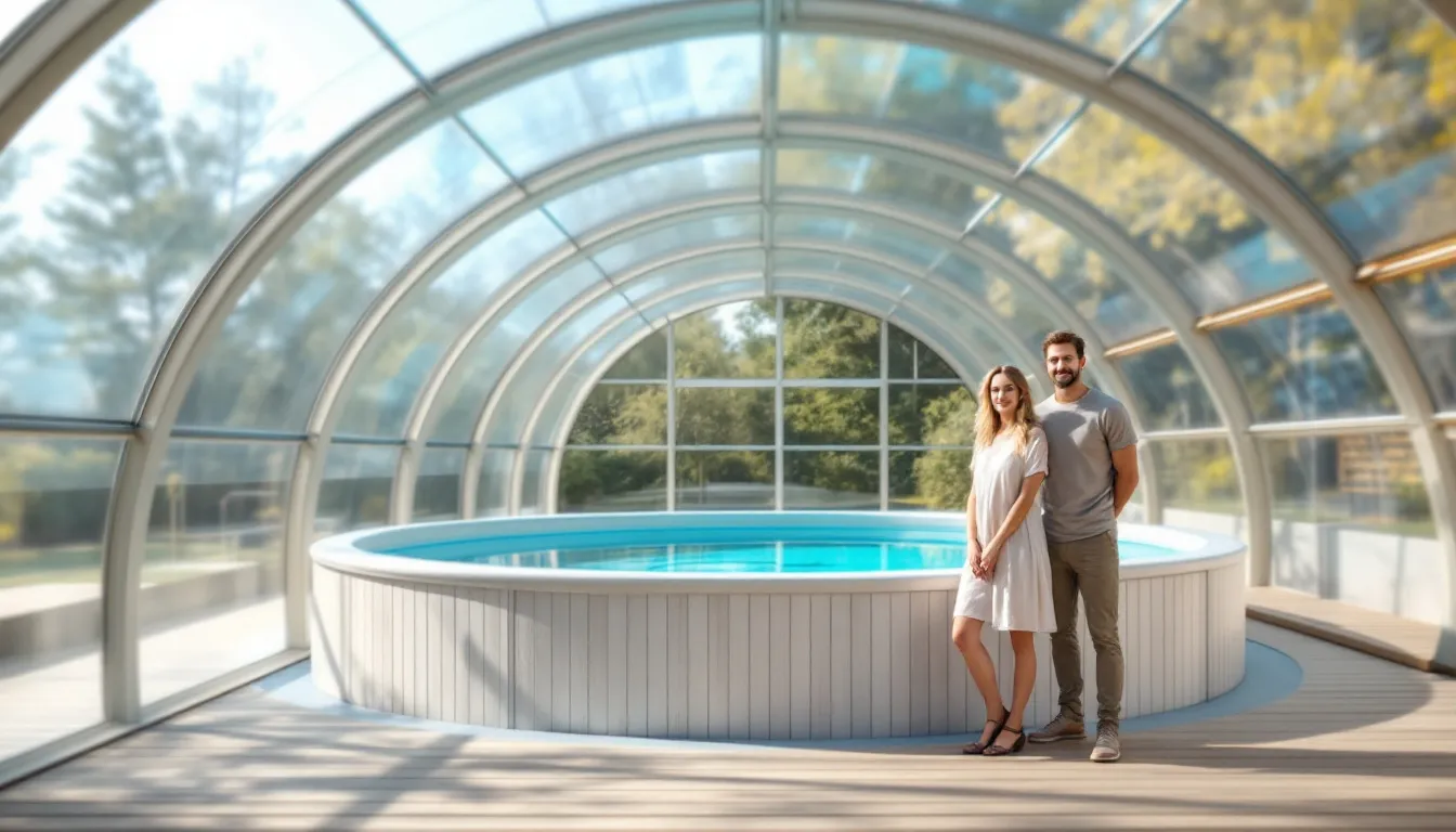Serre pour piscine hors sol avec abri protecteur et couverture
