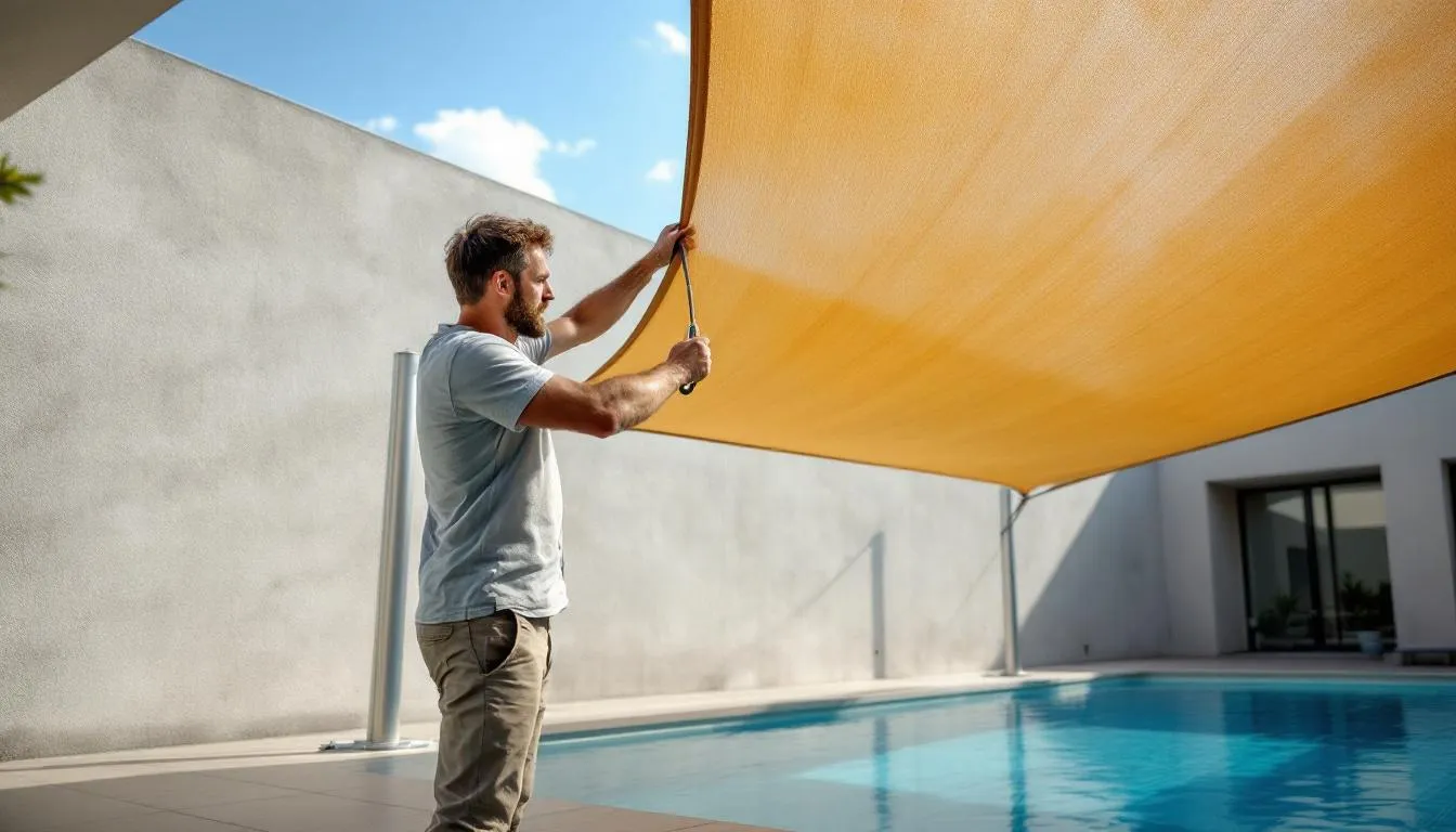 Installation d'une voile d'ombrage rectangulaire pour terrasse extérieure