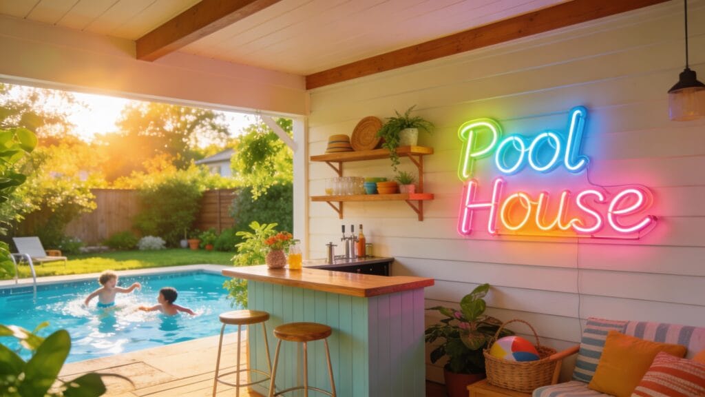 néon personnalisé waterproof avec garantie pour pool house près de la piscine