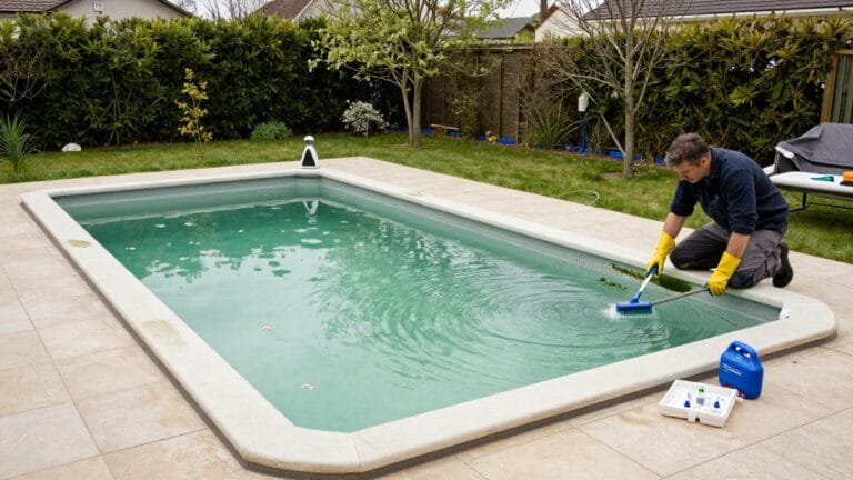 Remise en route de sa piscine avec traitement de l'eau verte pour nettoyage