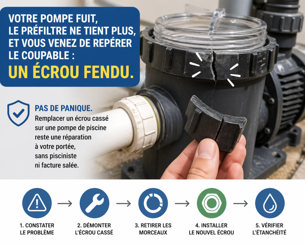 remplacer un écrou cassé sur une pompe de piscine