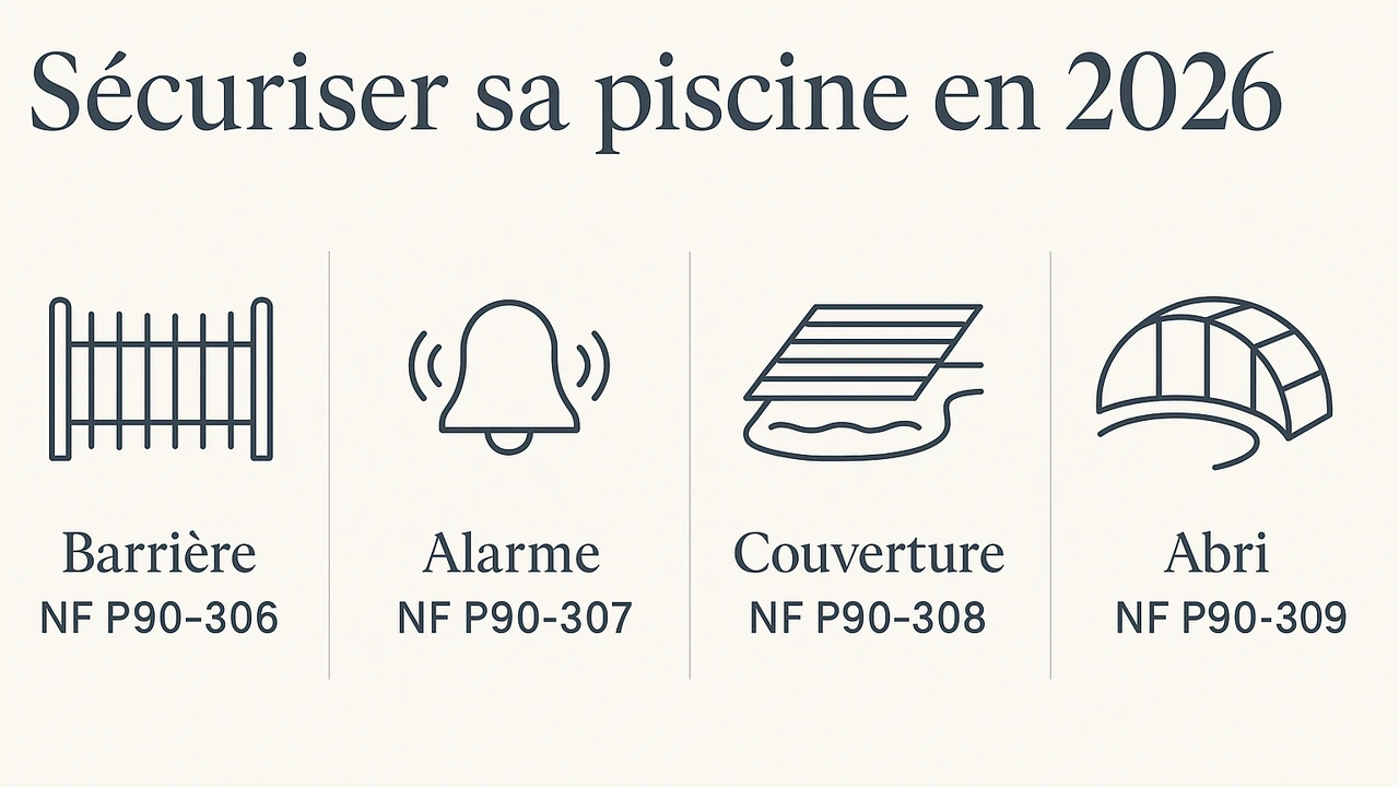 infographie des dispositifs pour sécuriser une piscine en 2026