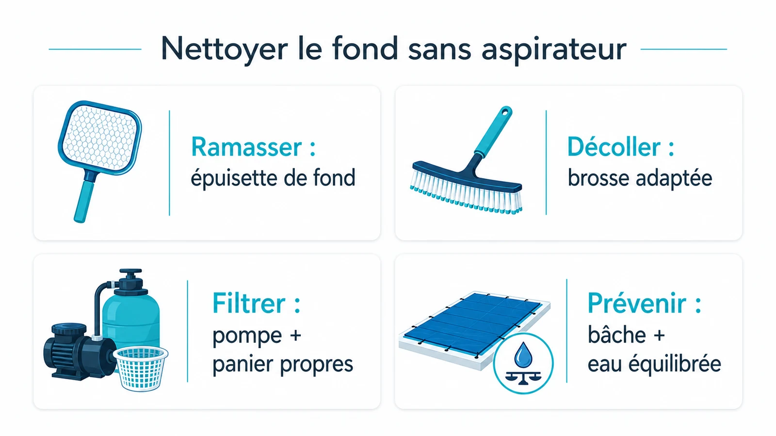 infographie sur comment nettoyer le fond de la piscine sans aspirateur