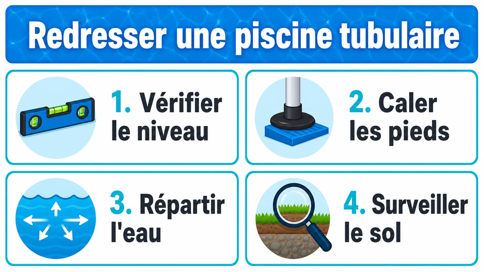 infographie sur comment redresser une piscine tubulaire sans la vider
