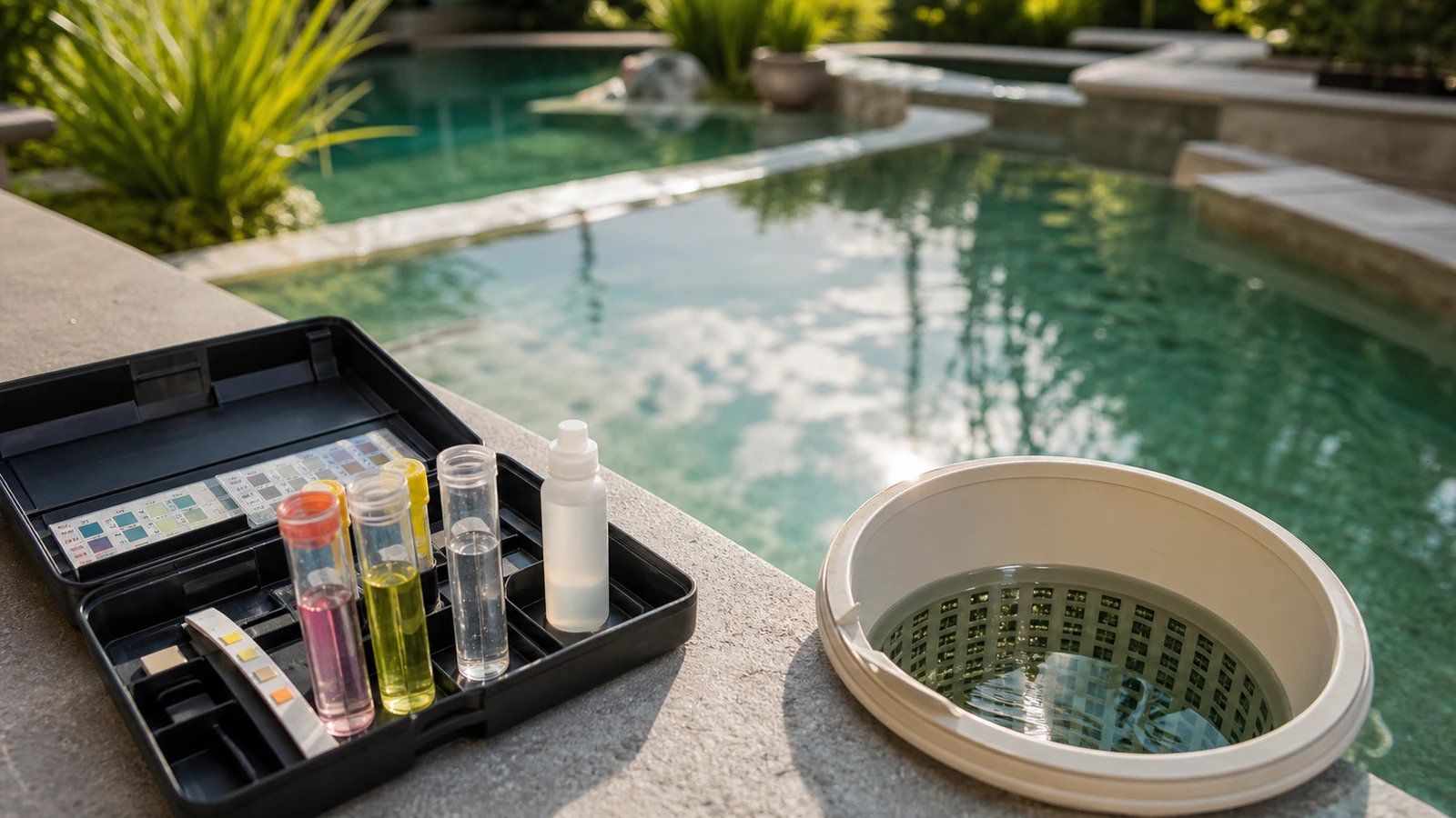 eau de piscine verte mais sans algues avec détail pratique illustré