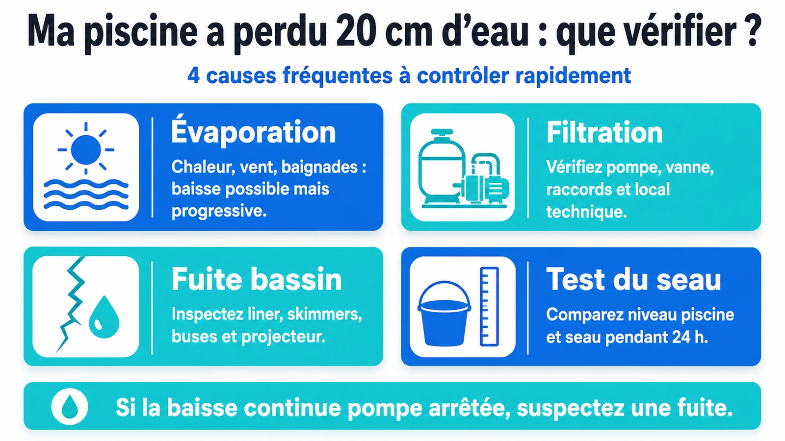 infographie sur ma piscine a perdu 20 cm d'eau