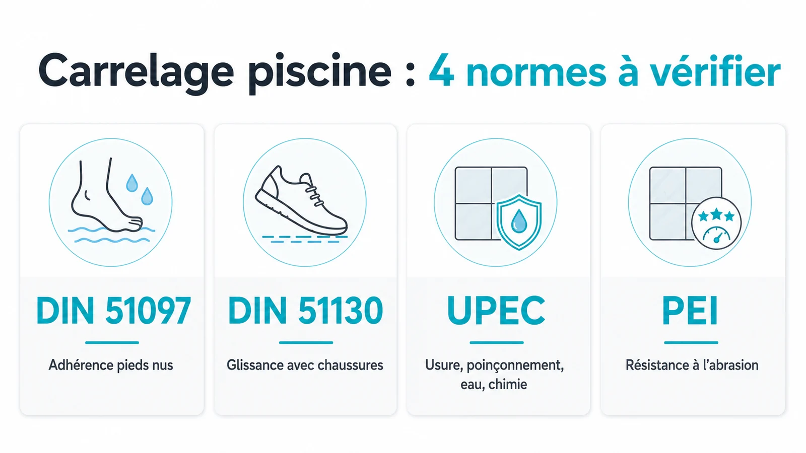 infographie des normes à vérifier pour un carrelage piscine