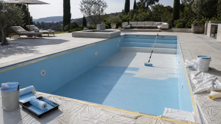 peindre une piscine en béton illustré dans une scène éditoriale