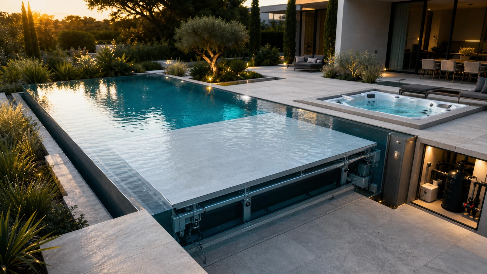 piscine fond mobile prix illustré dans une scène éditoriale