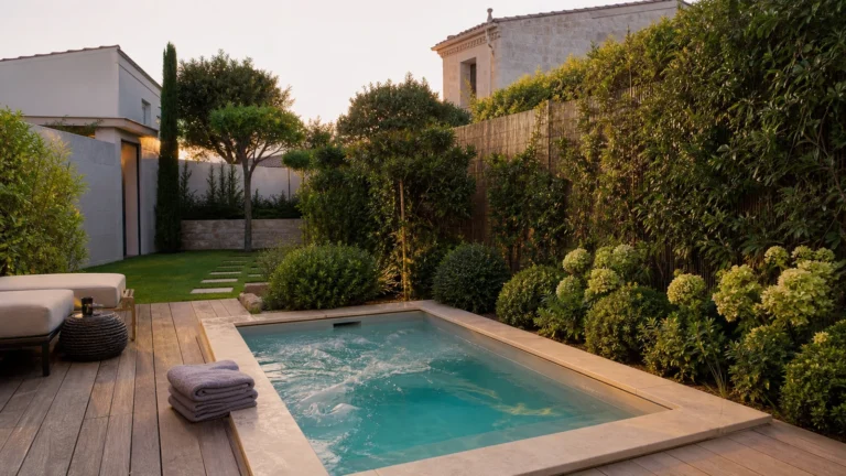 piscine moins de 10m2 distance voisin illustré dans une scène éditoriale