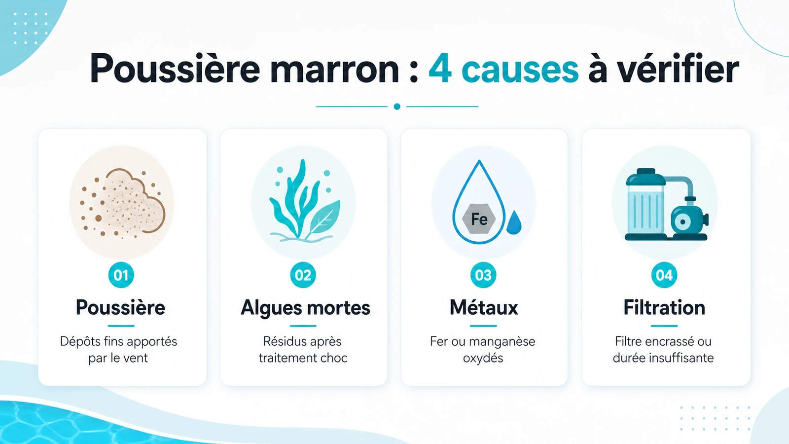 infographie sur poussière marron au fond de la piscine