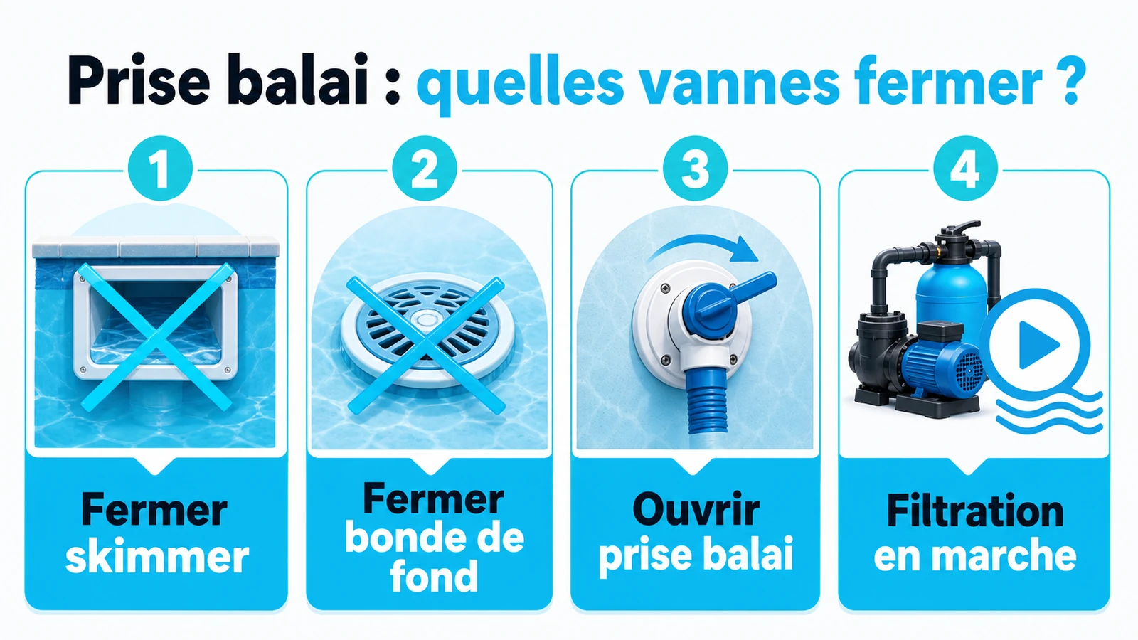 infographie sur quelle vanne fermer pour prise balai piscine