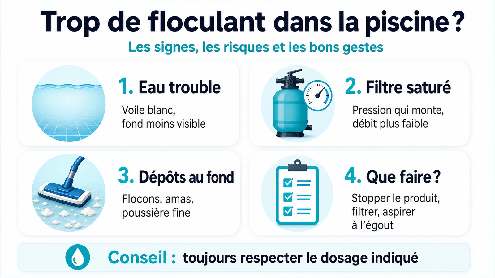 infographie sur trop de floculant dans la piscine