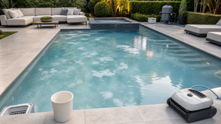 trop de floculant dans la piscine illustré dans une scène éditoriale