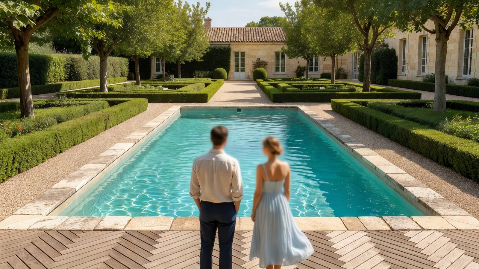 prix d'une piscine tout compris : bassin familial terminé dans un jardin